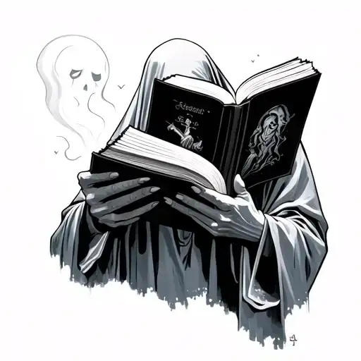 Ghost Painting A Ghost Reading A Book Open In Front