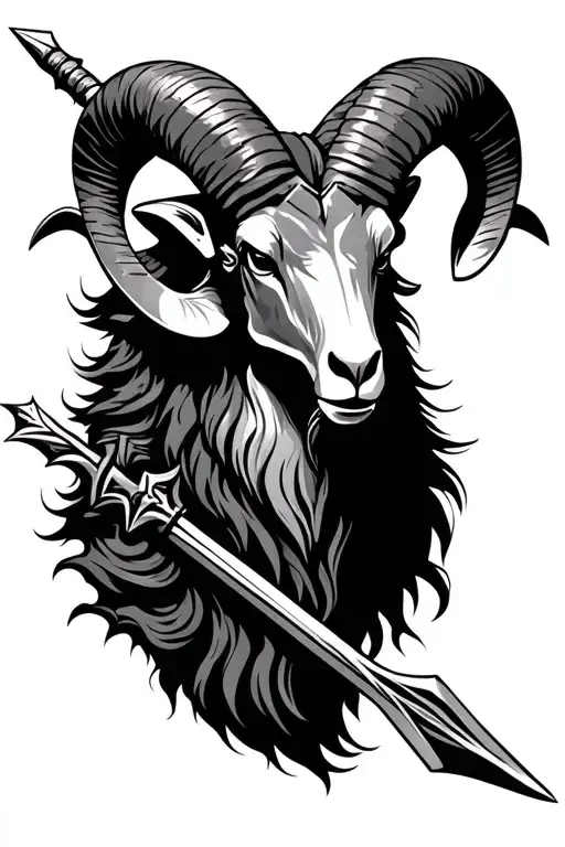 Ram Head Merged With A Warrior Wielding A Spear