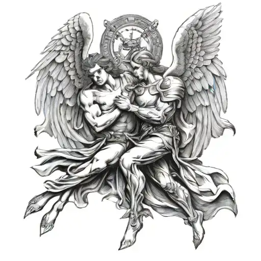 Good Male Angel And Bad Male Angel Sleeve For Leg