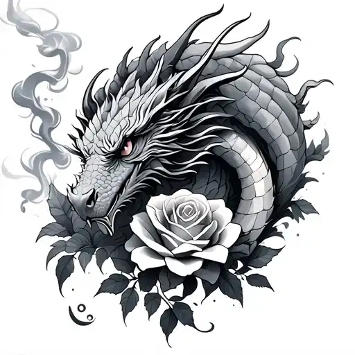 Dragon And Smoke And Roses Blooming