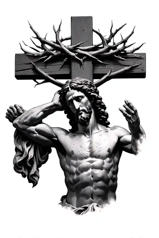 Jesus On Cross Thorn Crown Looking Down From Afar