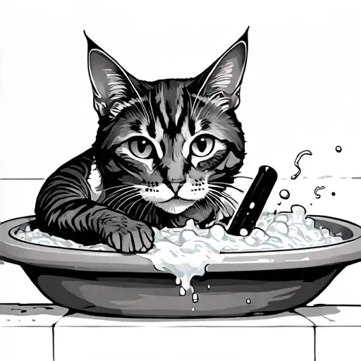 Muscular Cat Taking A Bath