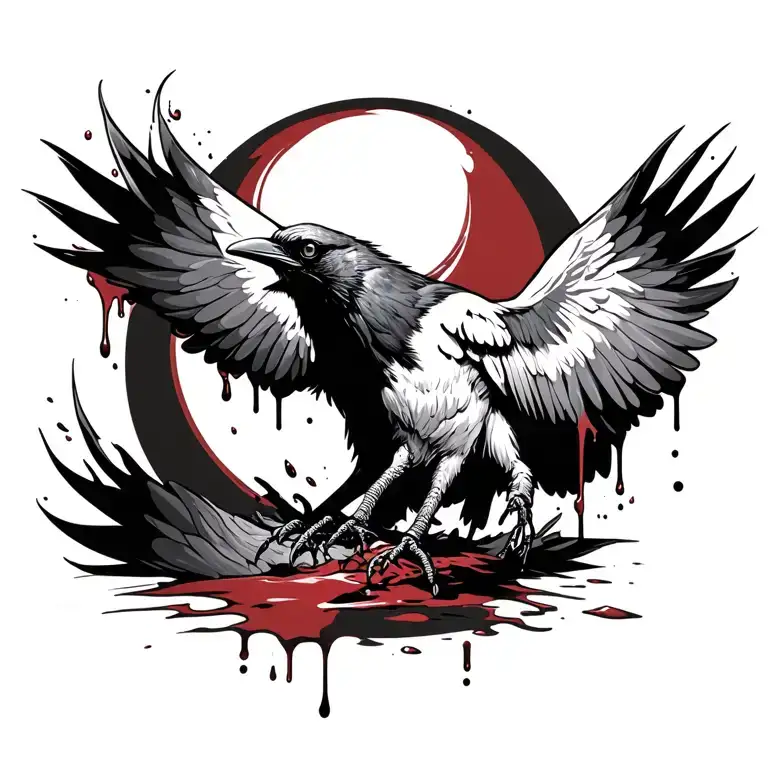 Attacking Crow With Blood Dripping