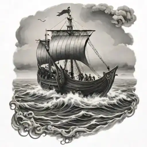 Realistic Viking Ship In Ocean