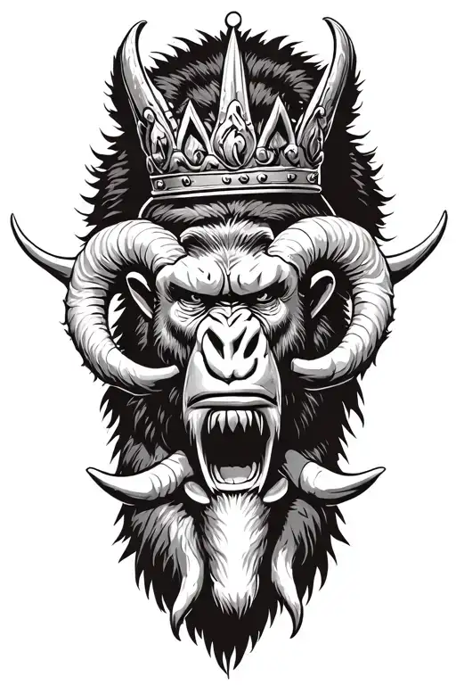 Angry Crowned King Kong Holding Rams Head By Horns