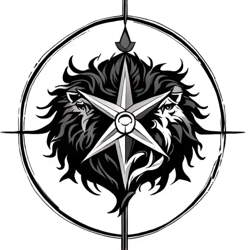 Simple Star Of Inanna And Lion In An Intertwined Design