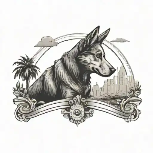 Travel-inspired Tattoo Featuring A Dog As A Symbol Of Loyalty