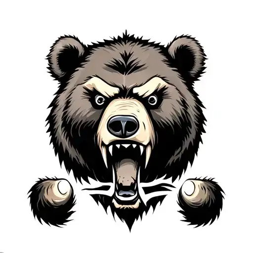 Angry Grizzly Bear Head With 3 Eyes