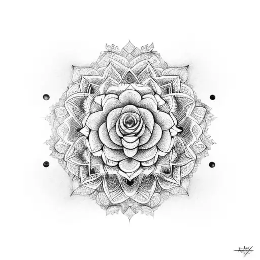 Rose With Mandala And Lotus Flower