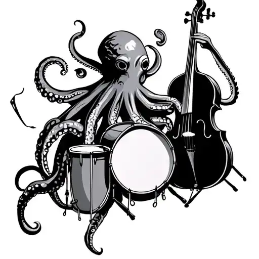 An Octopus Playing Drums And An Octopus Playing A Double Bass