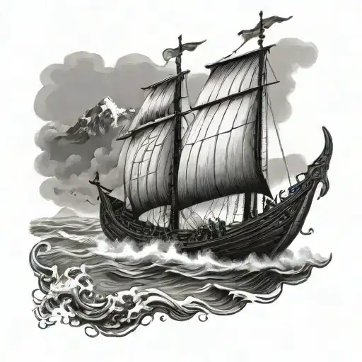 Realistic Viking Ship In Ocean