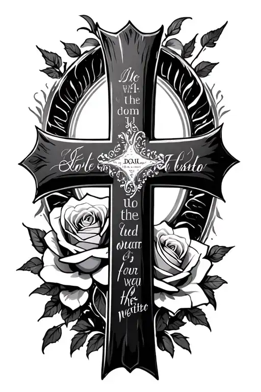 Cross W Bible Verse And Rose
