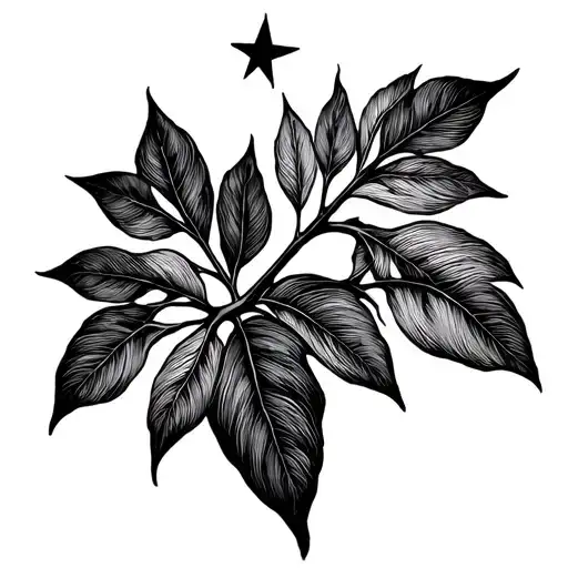 Minimalist Tree Leaf And Minimalist Star Black Line