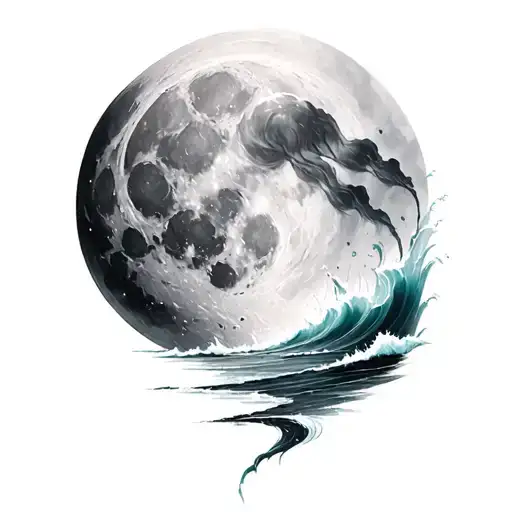 Realistic Moon And Ocean Sleeve