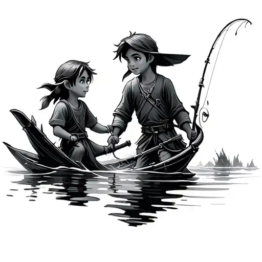 Link And Young Link Fishing Scene