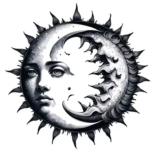 Sun And Moon Line Art