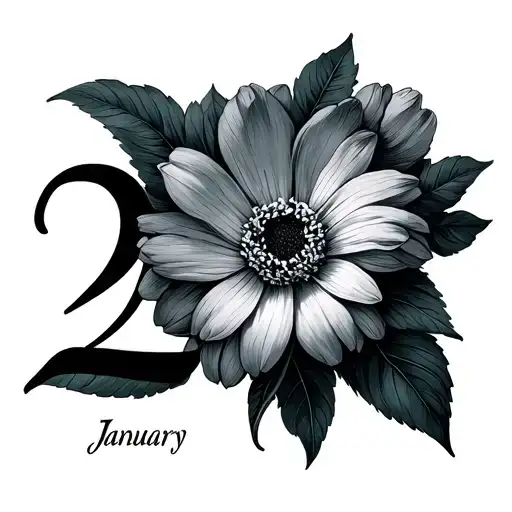 Number 21 And January Birth Flower Fine Line