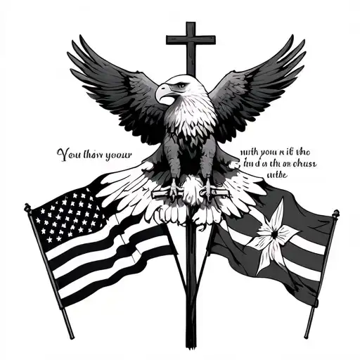 Eagle And Cross And Three Flags With Bible Verse