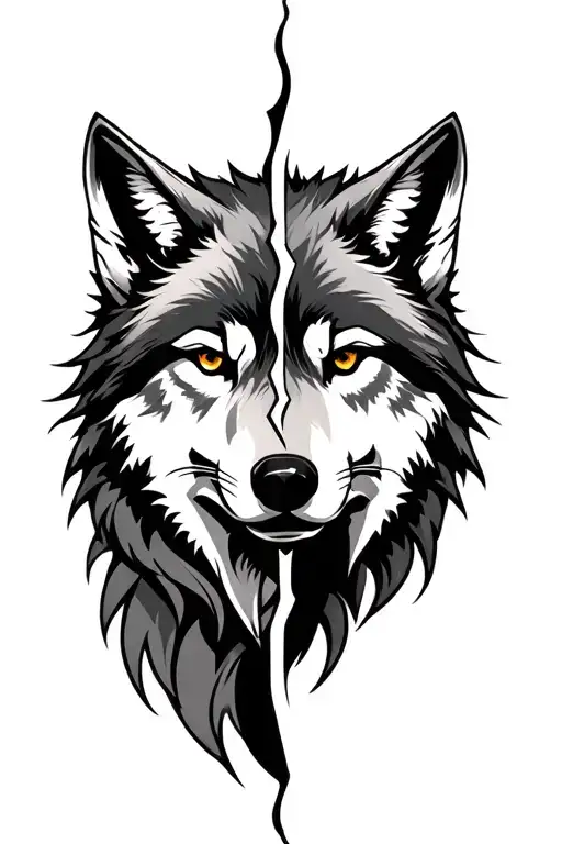 Zodiac Gemini Wolfs Face Split
