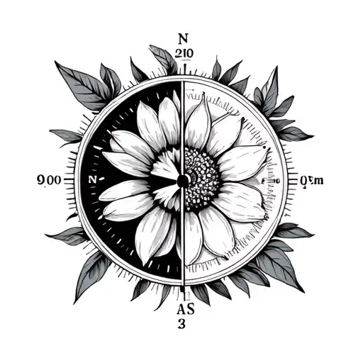 Half Flower And A Half Compass With A Date