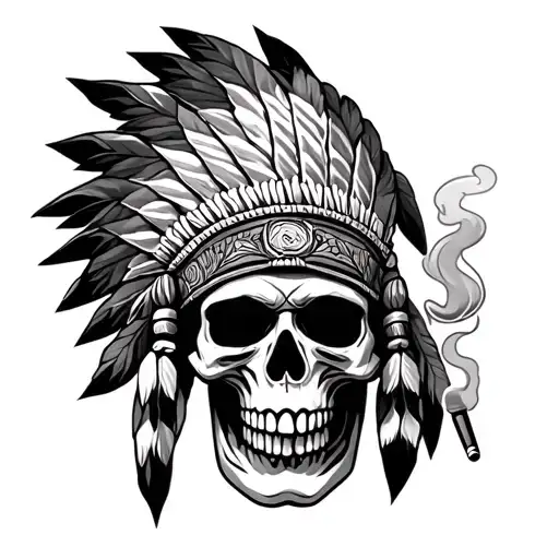 Native American Headdress On A Skull Smoking A Blunt