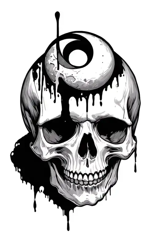 Top Half Of A Skull With A Bleeding Upside Down Crescent Moon On Its Forehead