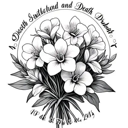 Freesia Flower Bouquet With A Halo And Birth And Death Dates No Shading