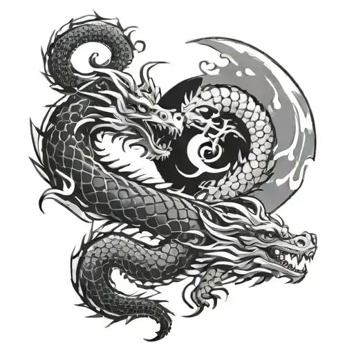 Dragon And Ying Yang Circle