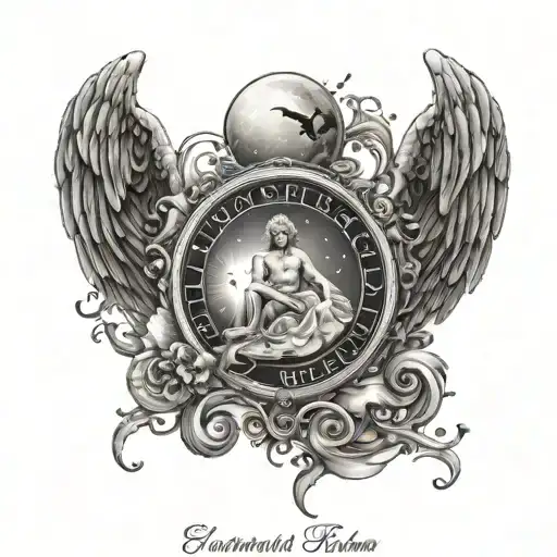 A Celestial Scene With Your Brother's Name In Elegant Script Surrounded By Angelic Figures