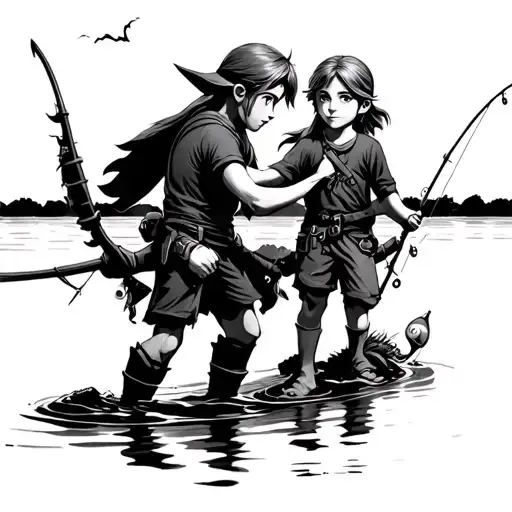 Link And Young Link Fishing Scene