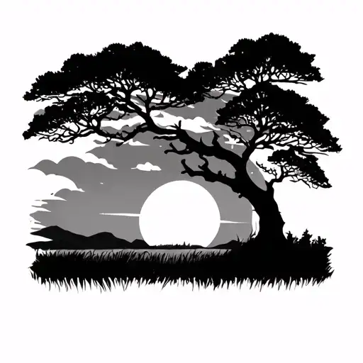 Tree Silhouette With Sunset