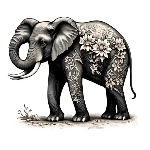 Elephant With Flowers On Thigh