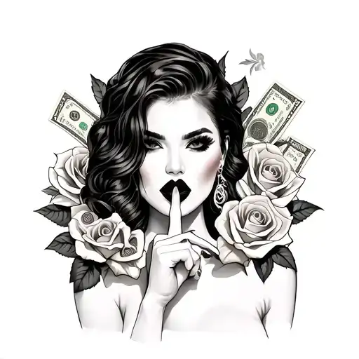 Chichana Woman Who Has Her Finger On Her Lips With Money And Roses Around