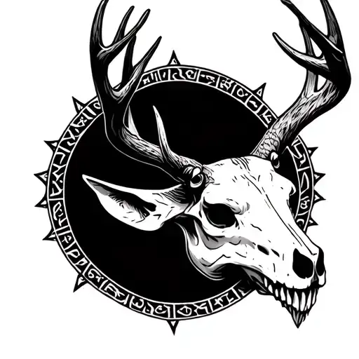 Deer Skull And Viking Runes Engraved