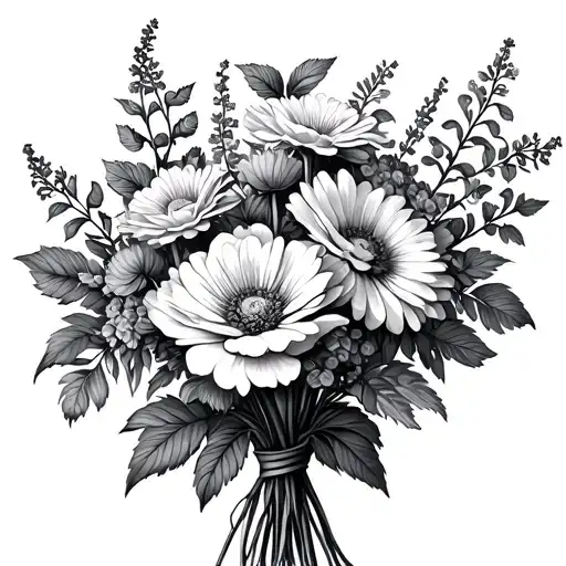 Rose Cosmos Chrysanthemum Larkspur Flower Bouquet Tied