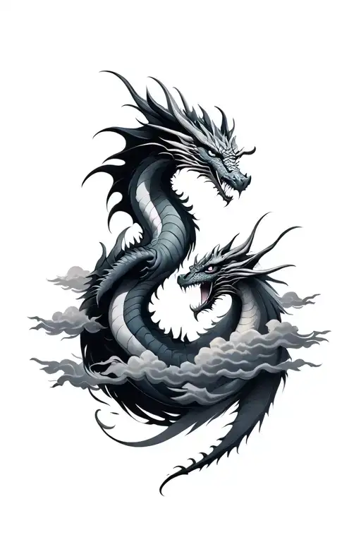 Dragons And Clouds Facing Each Other