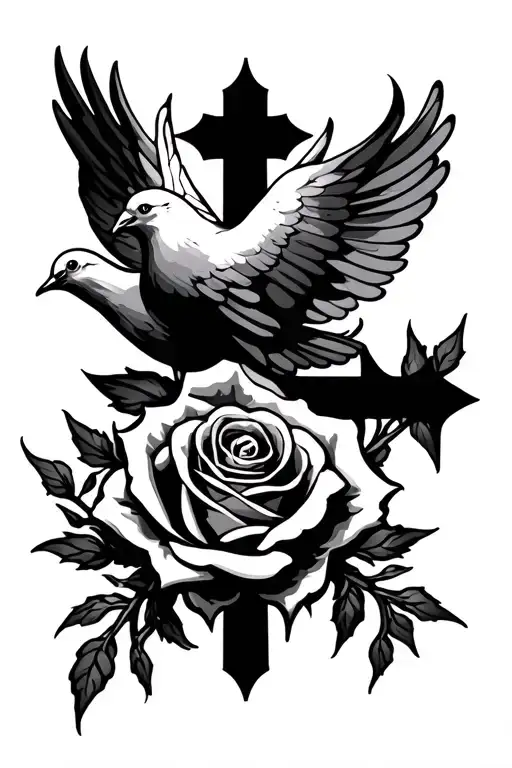 Dove And Cross Rose Intertwined Thorns Wrapped