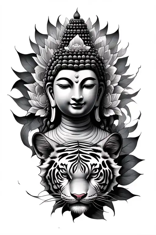 Buddha Lotus Tigers On The Right Arm Tattooing