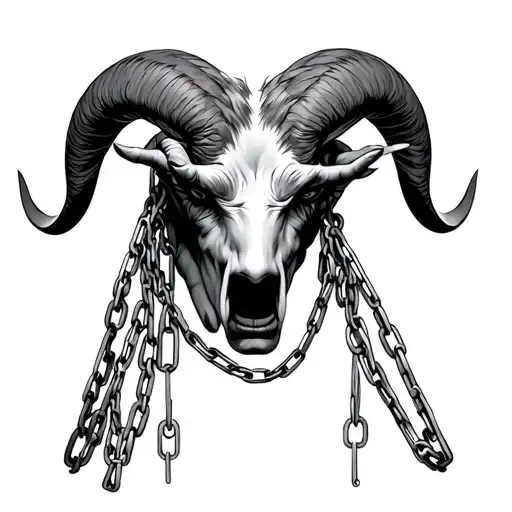 Aries With The Human Body With Tied Human Hands With Chains