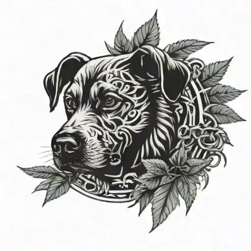 An Equipment Operator Symbol Intertwined With Weed Leaves And A Dog Silhouette