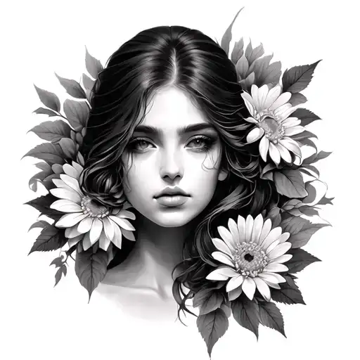 Female Face And Chrysanthemum