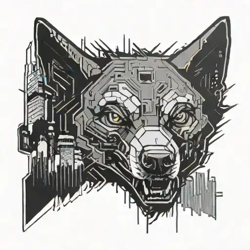 A Cyberpunk Inspired Wolf Roaming Through A Neon Cityscape