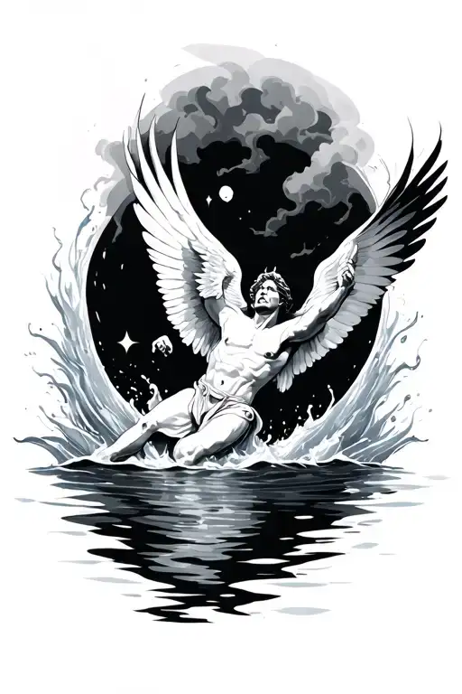 Icarus Falling And Water Around It