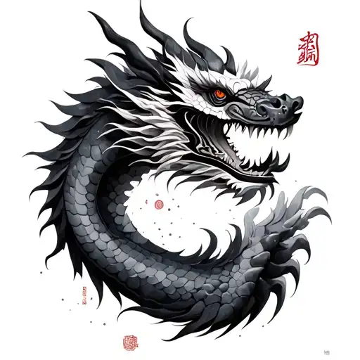 Chinesse Dragon With Aztec Dragon Head Watercolor Background