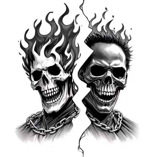 Ghost Rider Split Fire Skull Faces Johnny Blaze And Robbie Reyes With Chains