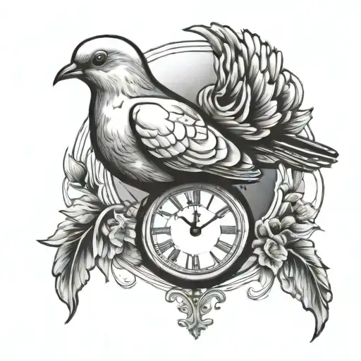 Dove With Broken Clock And Date