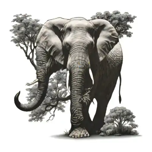 Elephant With The Tree