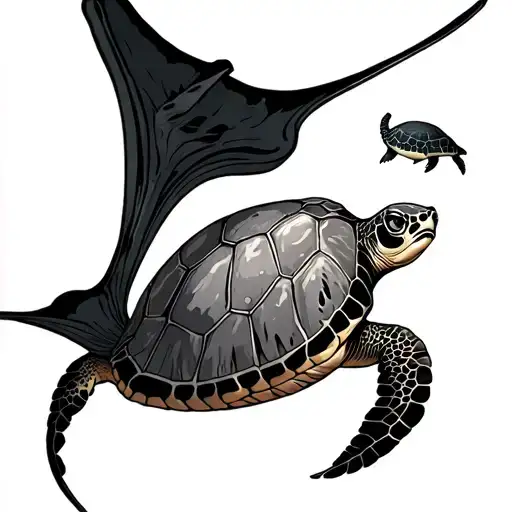 Manta Ray Wrapped Around Upper Arm With A Sea Turtle