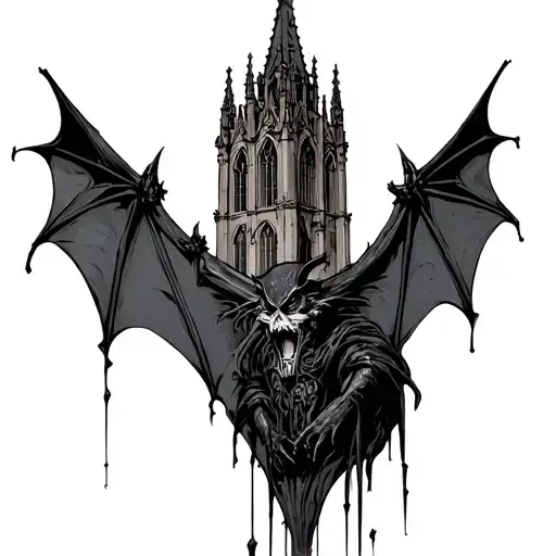 Gothic Bat With Gothic Cathedral Building