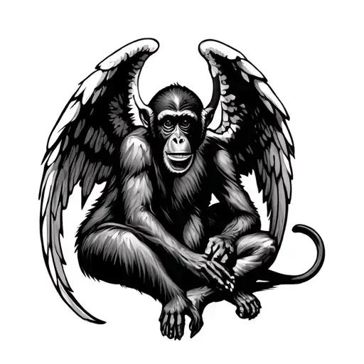 Angel And Devil Monkey Sitting